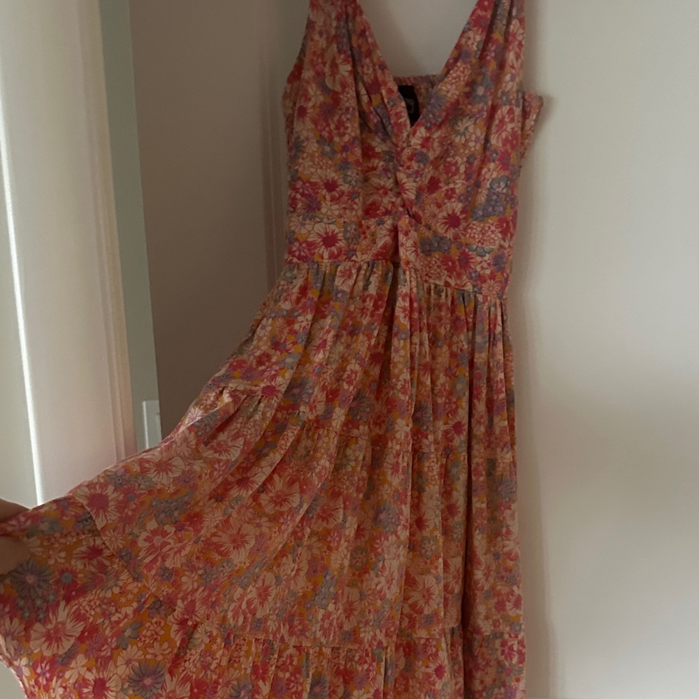 Angie Strapless Floral Dress - Pink and Orange